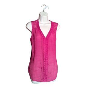 Perception Concept Pink Sleeveless shirt with Lace & embroidery detail V-neck L